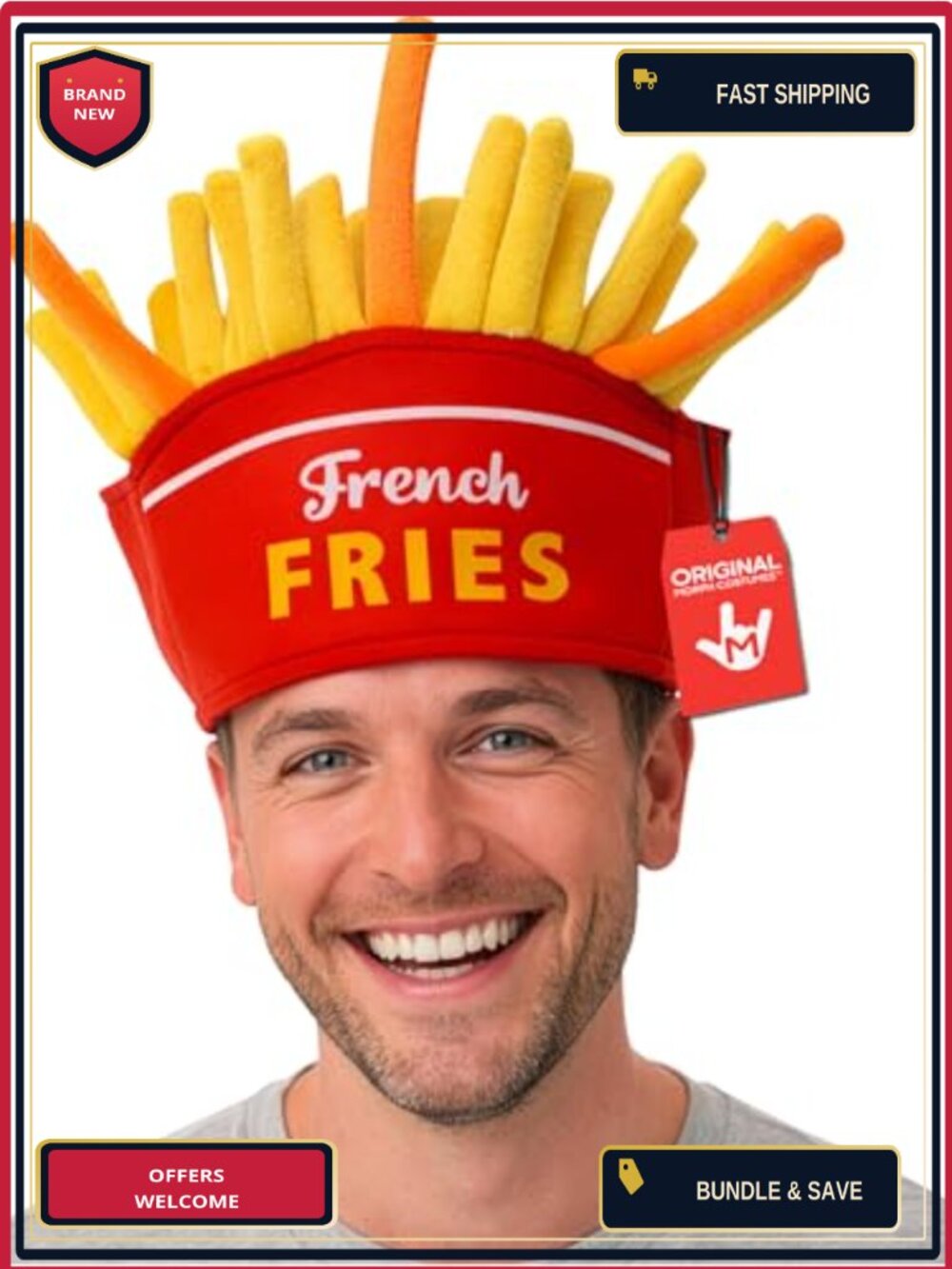 French Fries Costume Hat Adjustable One Size Fits Most Adult Party Cap